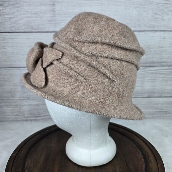 Scala Handmade Women's Knit Stacked Hat Tan Size OS 100% Wool Rose - Picture 5 of 8